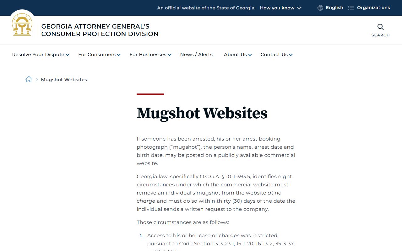 Georgia mugshot website law for Wayne County booking photos